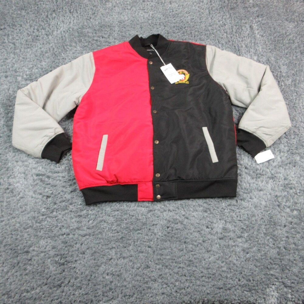 Born Fly Jacket Mens 2XL Multicolor Varsity Snap Bomber Lined Embroidered NWT